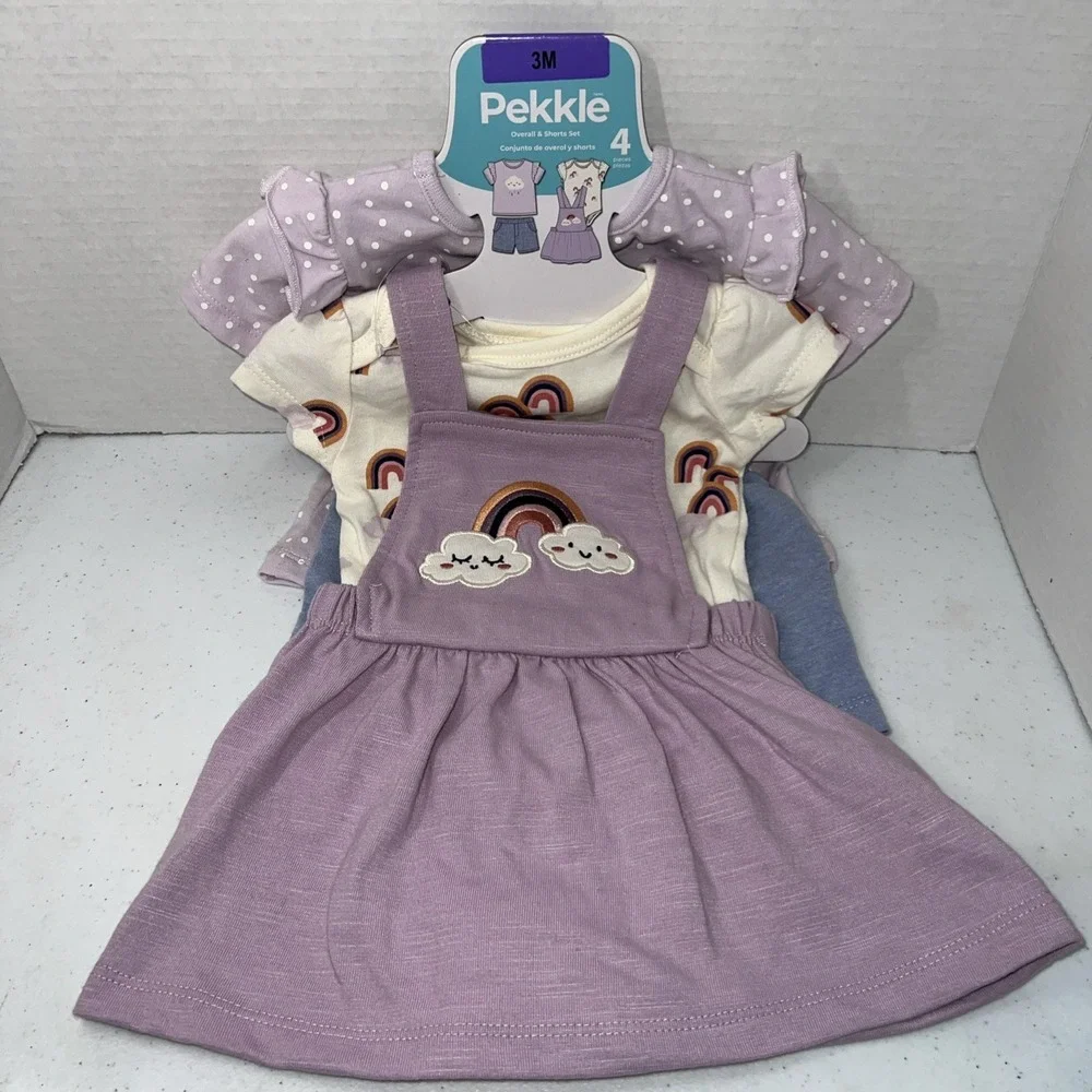 Baby's Pekkle Overall & Shorts 4 pieces Set Purple (Clouds) Size 3M NWT